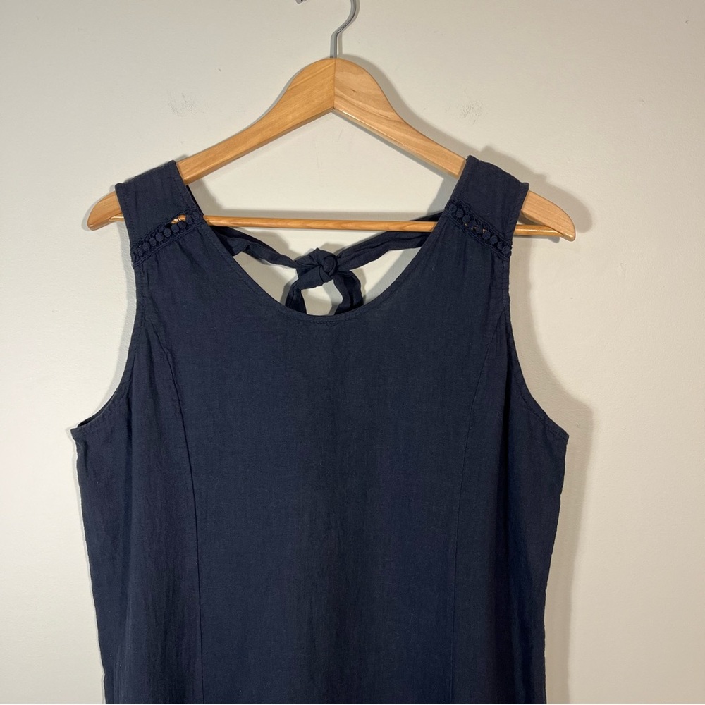 Terzo Millennio Italy Linen Cotton Midi Dress Navy Casual Sleeveless Size XL - Picture 2 of 12
